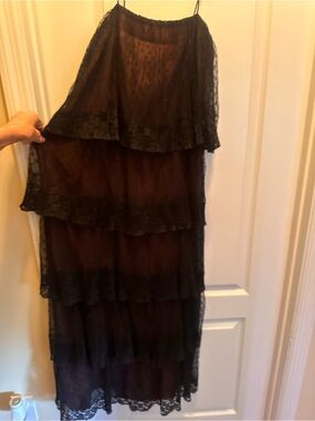 Black Strapless Layered Lace Evening Dress